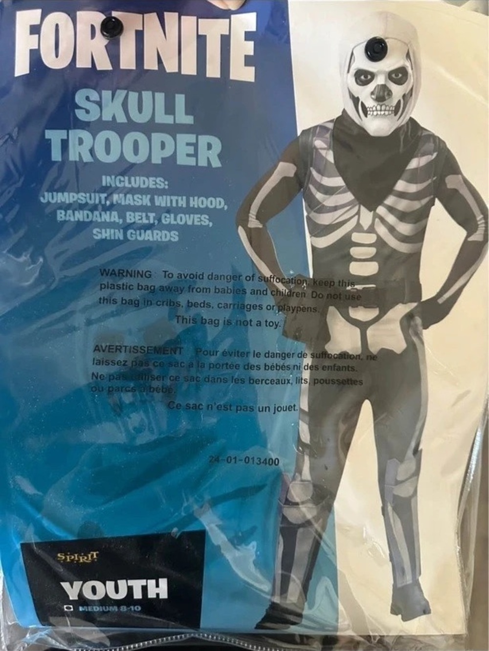 Spirit Halloween Fortnite Skull Trooper Costume Gray & Black Boys Medium